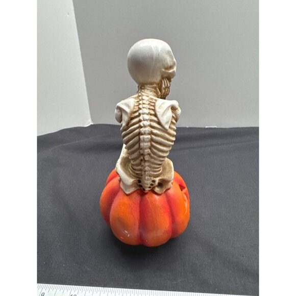Halloween Skeleton On Light UP Pumpkin Figurine - Picture 8 of 10